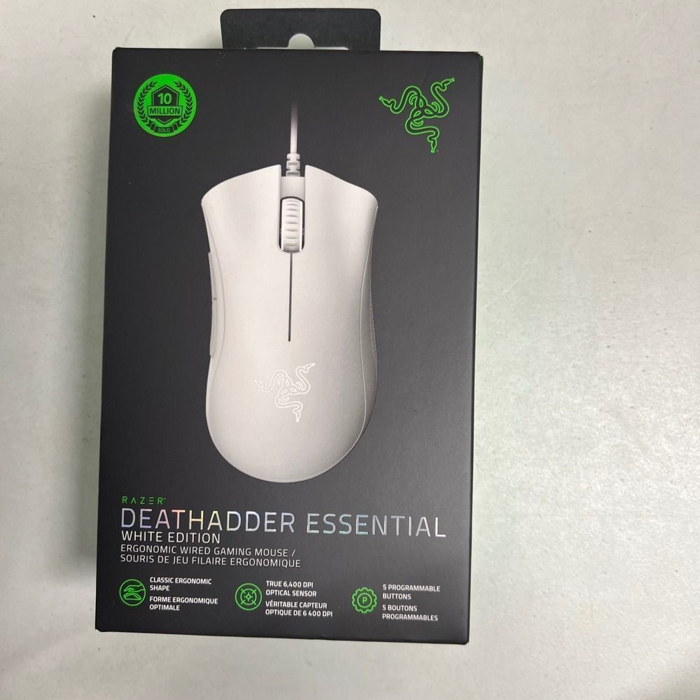 RAZER Deathadder Essential Wired Gaming Mouse 6400 DPI 5 Buttons White New